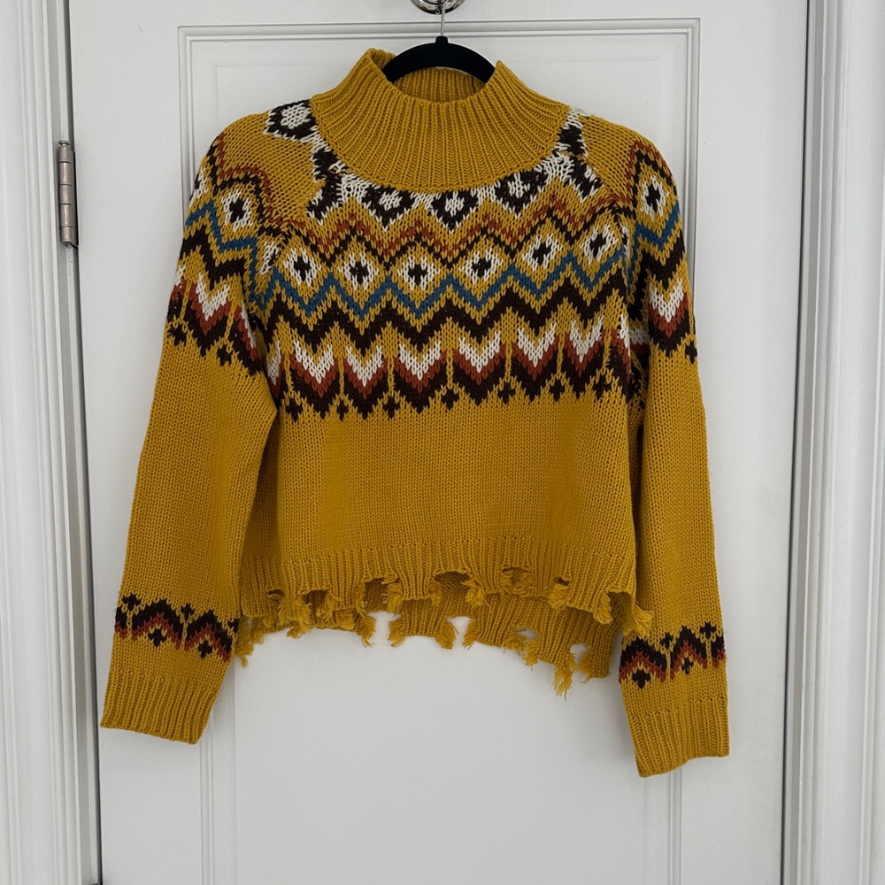 Honey Punch Mustard and Multicolor Turtleneck Sweater